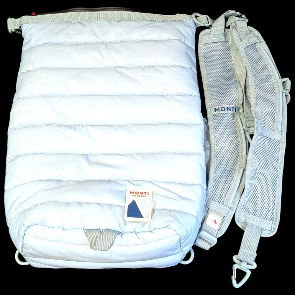 Monti Coolers Puffer Backpack Insulated Cooler Bag Light Blue Grey Quilted